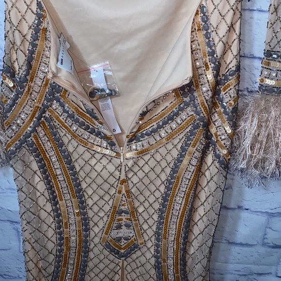 ASOS - DESIGN Embellished sequin midi dress w/ faux feather trims in gold ✨NWT - Picture 12 of 16